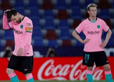 لالیگا، ضربه مهلک بارسلونا به شانس قهرمانی اش با تساوی در خانه لوانته